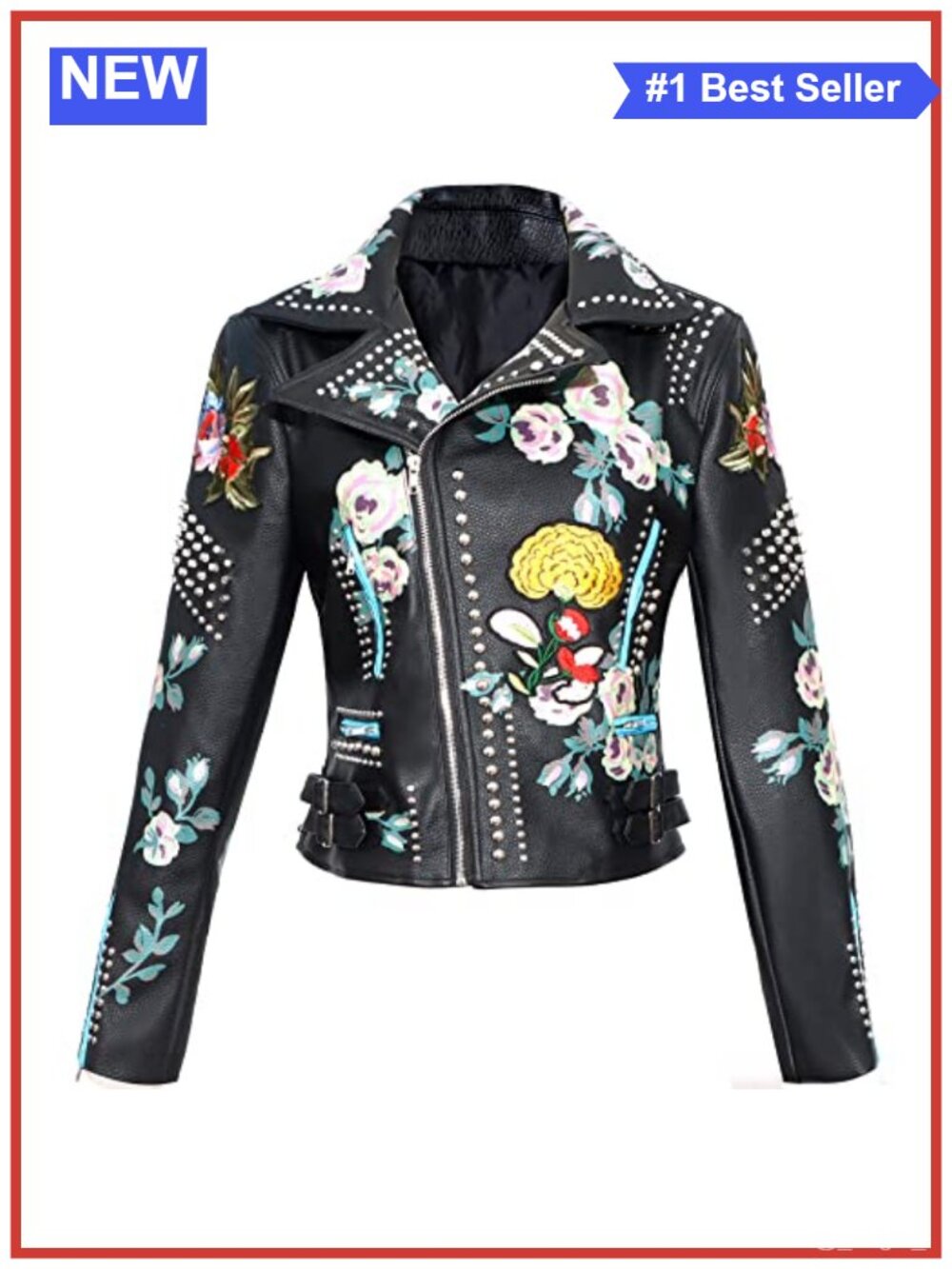 Faux Leather Moto Biker Jacket Studded Rivet Punk Cropped Slim Fit